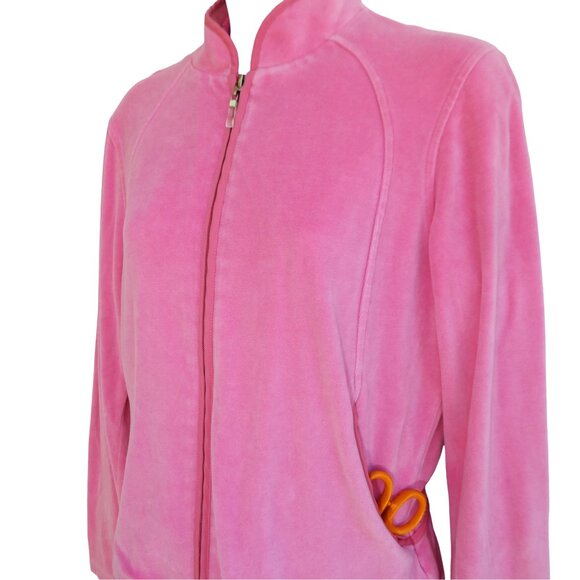 Vintage 90s Pink Velour Track Suit Talbots Petites M Zip Jacket L Pull On Pants - Picture 2 of 16